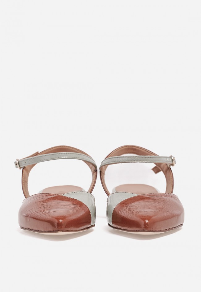 Zapato destalonado de piel GLO Duck bicolor teja y gris hielo para mujer