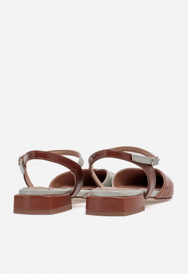 Zapato destalonado de piel GLO Duck bicolor teja y gris hielo para mujer