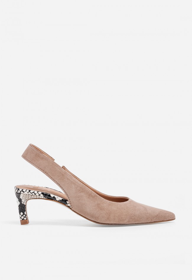 Zapato destalonado de piel GLO Pop T tostado con tacón animal print para mujer