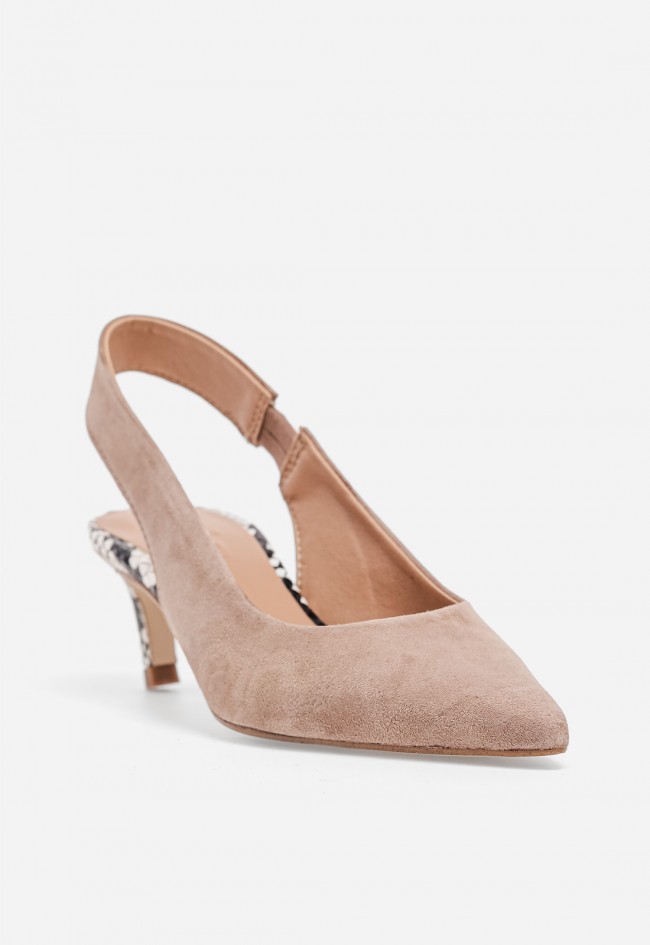 Zapato destalonado de piel GLO Pop T tostado con tacón animal print para mujer
