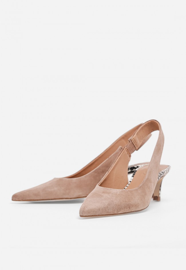 Zapato destalonado de piel GLO Pop T tostado con tacón animal print para mujer