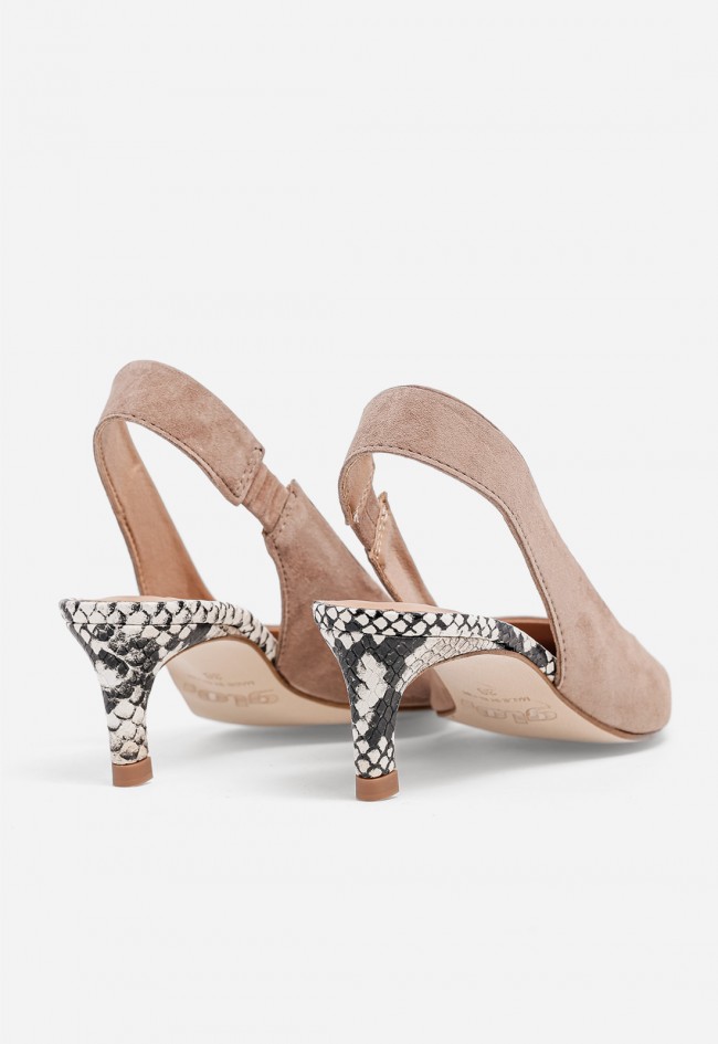 Zapato destalonado de piel GLO Pop T tostado con tacón animal print para mujer
