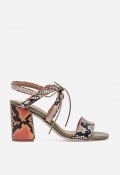 Sandalia GLO Mariposa de piel con estampado serpiente y tacón ancho