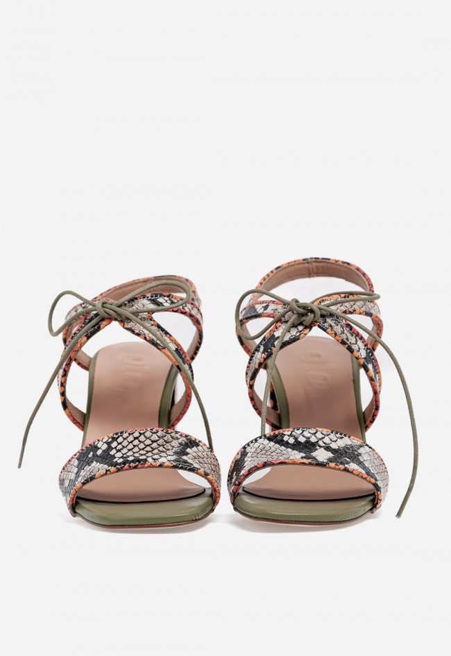 Sandalia GLO Mariposa de piel con estampado serpiente y tacón ancho