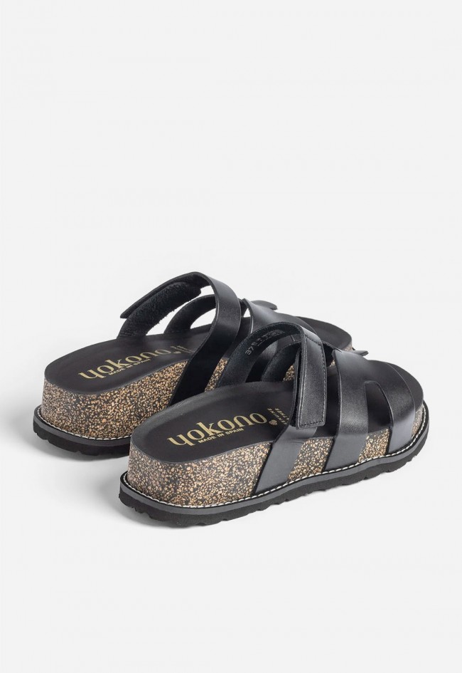 Sandalia mujer Yokono OCA-125 negra en piel, plataforma cómoda con estilo urbano