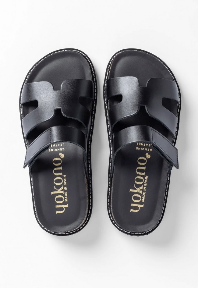 Sandalia mujer Yokono OCA-125 negra en piel, plataforma cómoda con estilo urbano