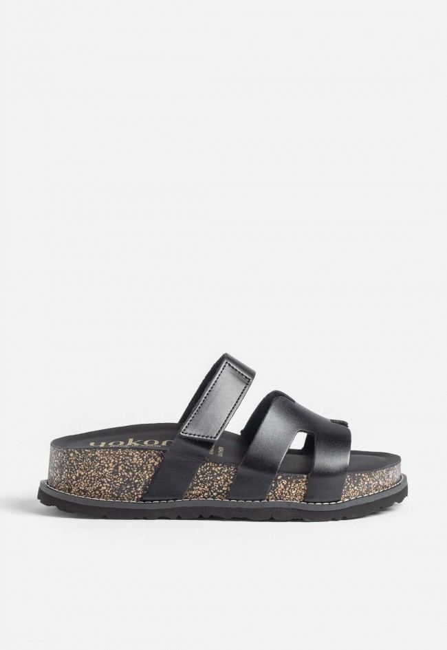 Sandalia mujer Yokono OCA-125 negra en piel, plataforma cómoda con estilo urbano