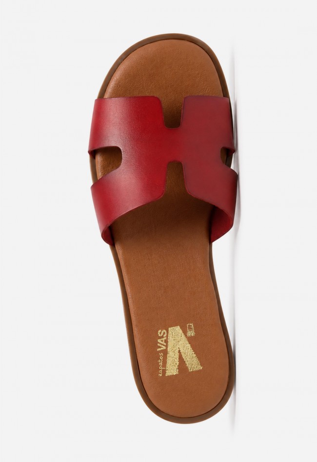 Sandalia plana mujer VAS 606 roja en piel, el toque chic que ilumina tus looks
