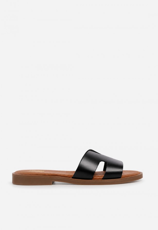 Sandalia plana mujer VAS 606 en piel negra, minimalismo chic para vestir el verano