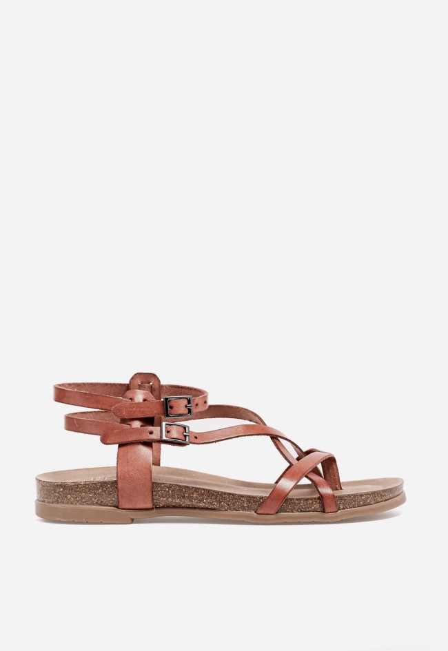 Sandalia plana de piel Porronet cuero para un verano natural y con estilo