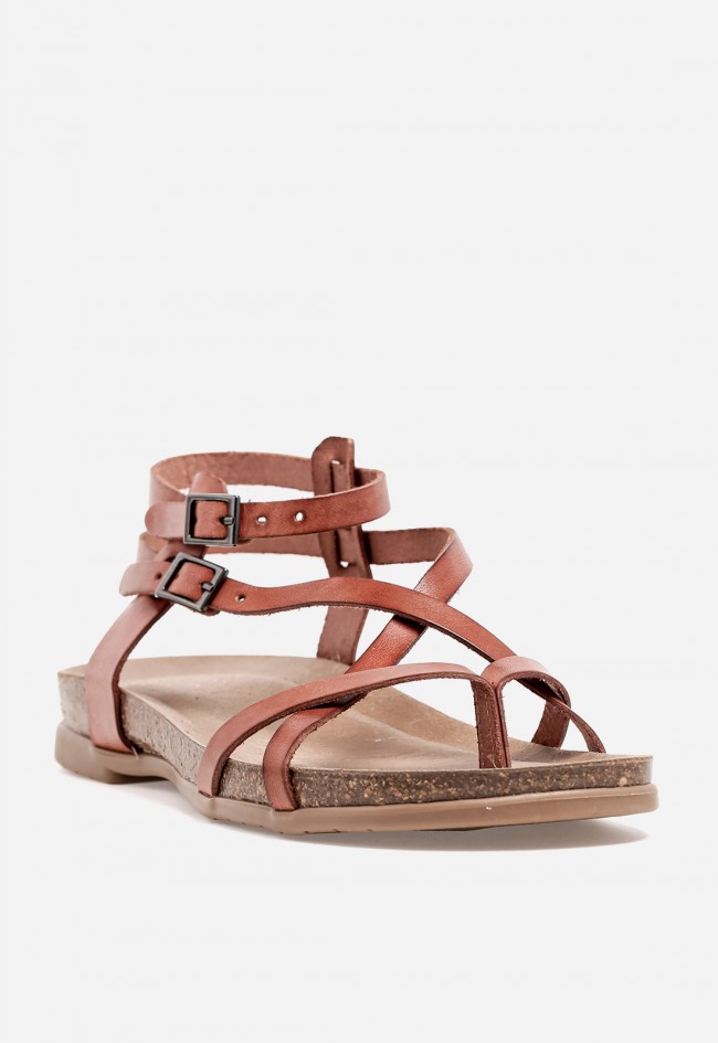 Sandalia plana de piel Porronet cuero para un verano natural y con estilo