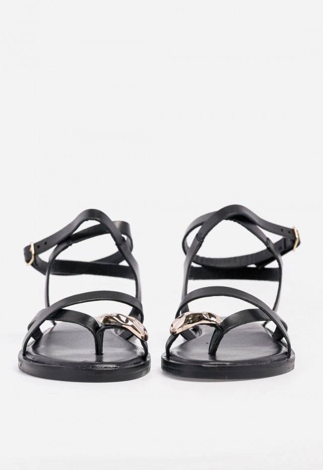 Sandalia plana de mujer VAS en piel negra, elegancia effortless para el verano