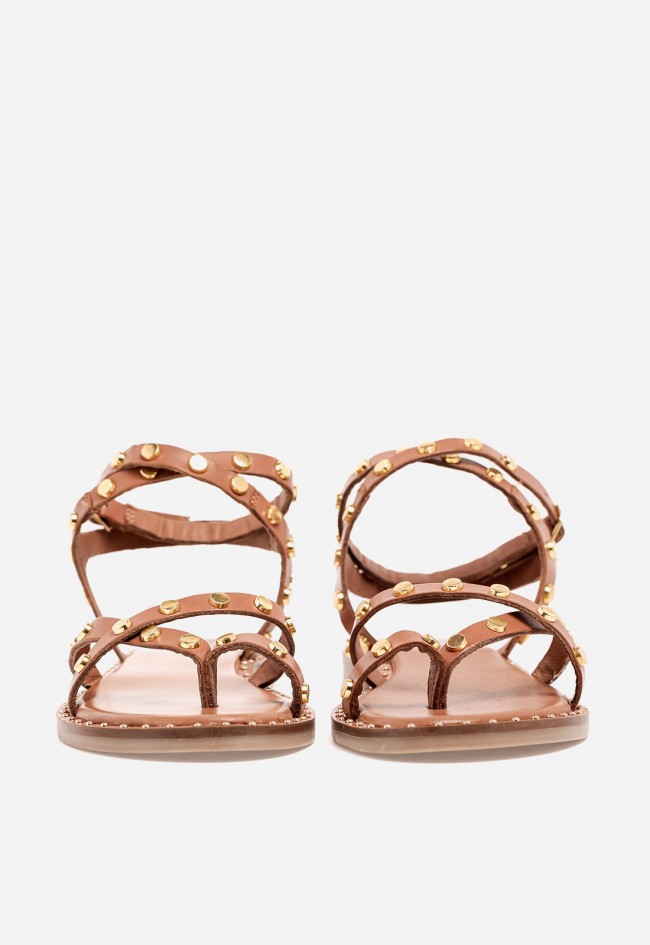 Sandalia plana de mujer VAS en piel cuero con tachuelas, estilo mediterráneo con actitud