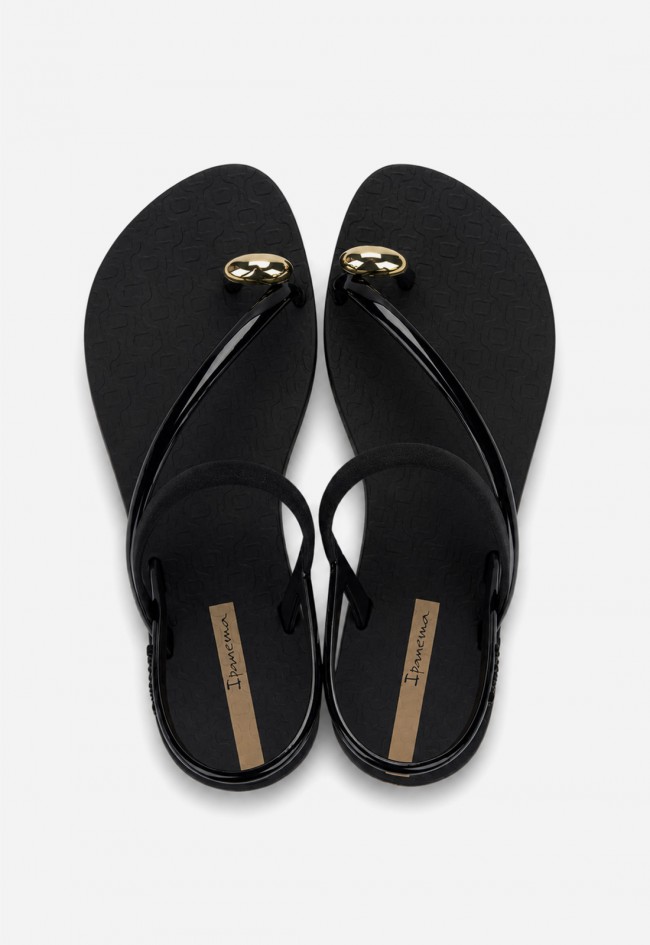 Sandalia plana de mujer Ipanema Glam Ring negra, glamour effortless para el verano