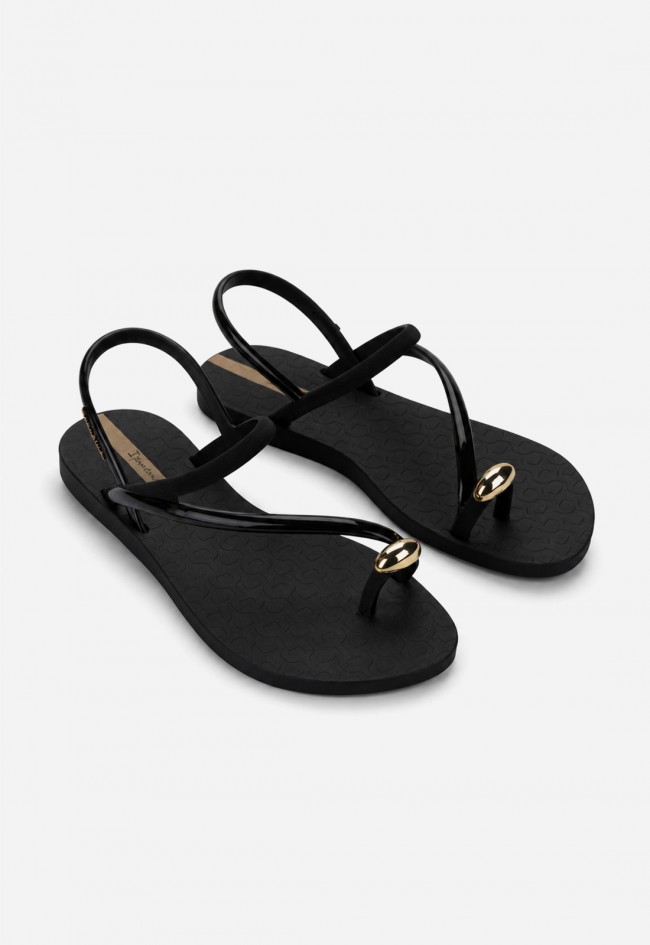 Sandalia plana de mujer Ipanema Glam Ring negra, glamour effortless para el verano