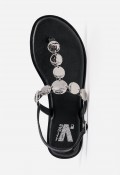 Sandalia plana de mujer VAS en piel negra con detalle joya, elegancia effortless para brillar cada día