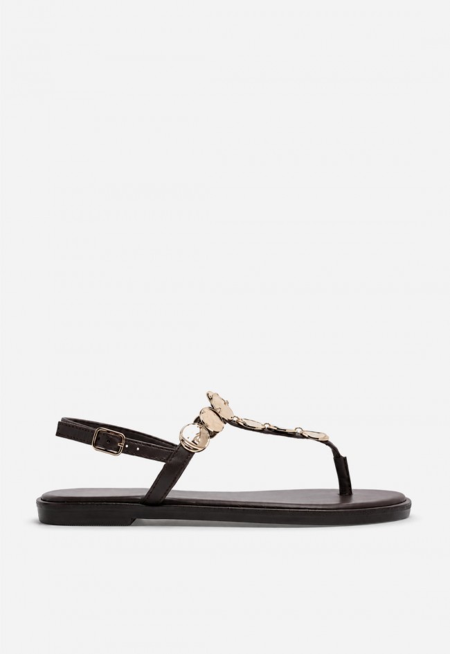 Sandalia plana de mujer VAS en piel marrón con detalle joya, sofisticación natural para tus looks de verano