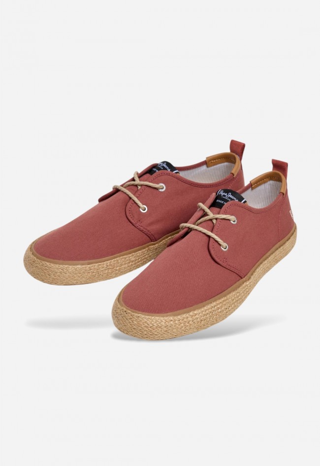Zapato blucher de hombre Pepe Jeans en algodón rojo con yute, estilo casual con alma mediterránea