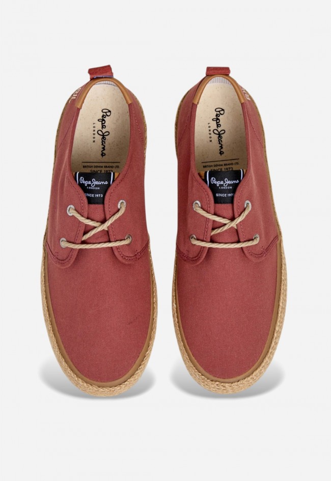 Zapato blucher de hombre Pepe Jeans en algodón rojo con yute, estilo casual con alma mediterránea