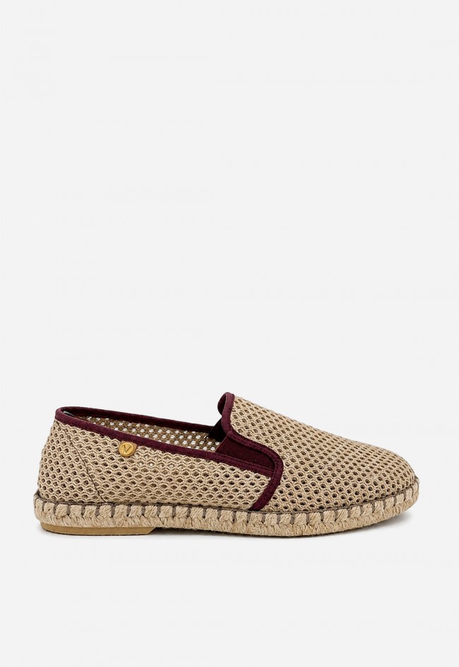 Alpargata de hombre Verbenas TOM taupe en textil calado y esparto, frescura mediterránea con estilo