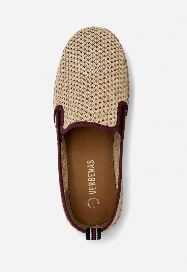 Alpargata de hombre Verbenas TOM taupe en textil calado y esparto, frescura mediterránea con estilo