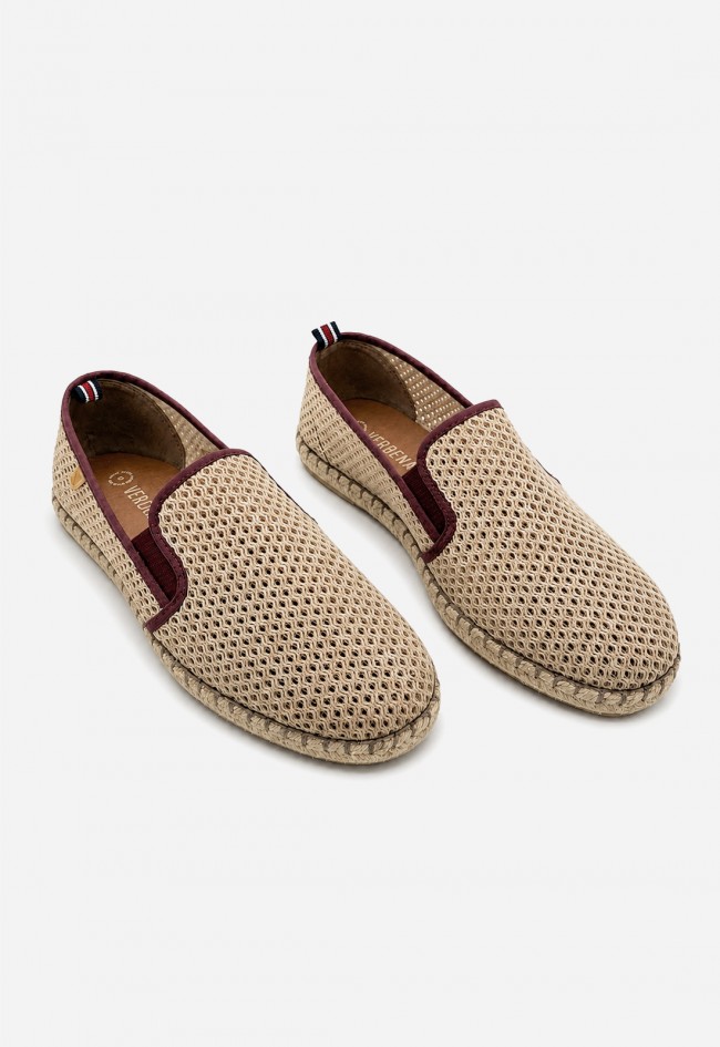 Alpargata de hombre Verbenas TOM taupe en textil calado y esparto, frescura mediterránea con estilo