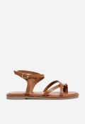 Sandalia plana de piel mujer VAS RSP-11952 color cuero con adorno dorado, elegancia effortless