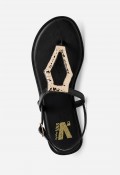 Sandalia plana de piel mujer VAS RSP-11282 negra con detalle dorado, elegancia que ilumina tus looks