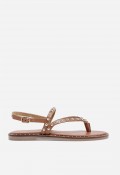 Sandalia plana de piel mujer VAS RSP-7978 cuero con tachuelas, brillo natural para el verano