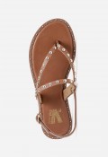 Sandalia plana de piel mujer VAS RSP-7978 cuero con tachuelas, brillo natural para el verano