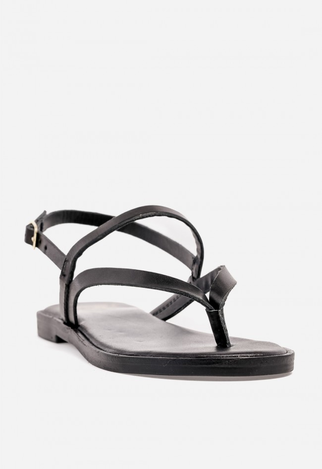 Sandalia plana de piel mujer VAS RSP-11953 negra con hebilla, minimalismo chic para pisar el verano
