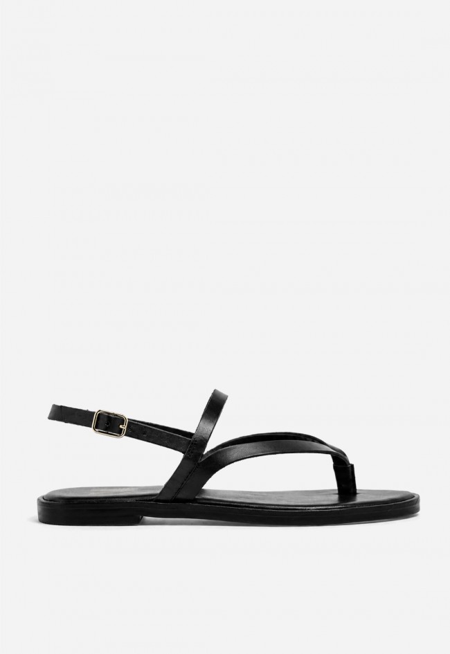 Sandalia plana de piel mujer VAS RSP-11953 negra con hebilla, minimalismo chic para pisar el verano