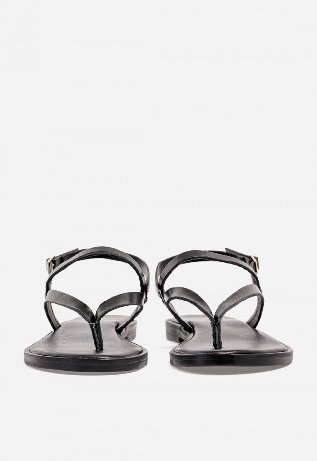 Sandalia plana de piel mujer VAS RSP-11953 negra con hebilla, minimalismo chic para pisar el verano