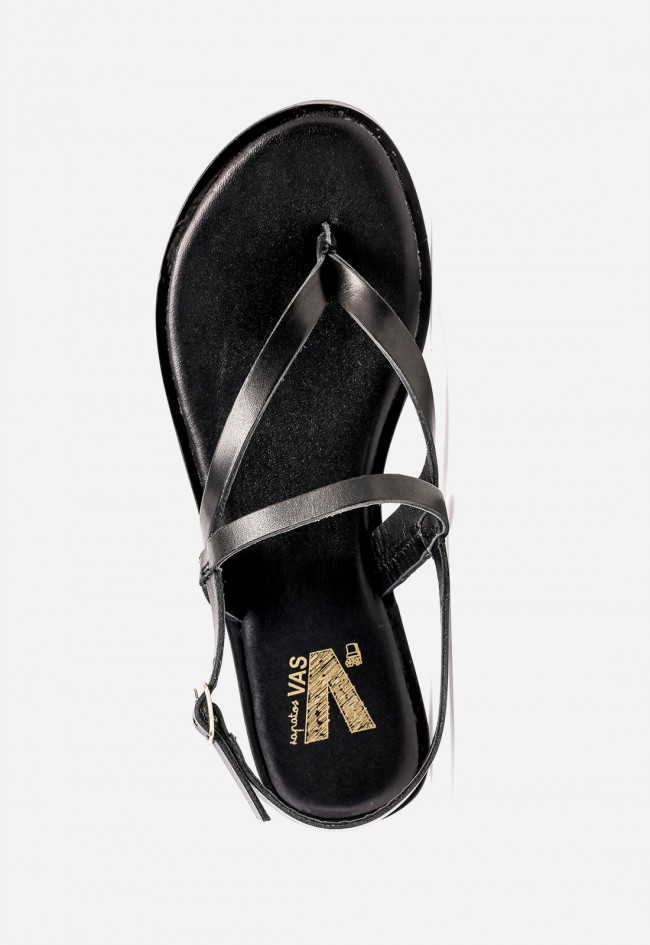 Sandalia plana de piel mujer VAS RSP-11953 negra con hebilla, minimalismo chic para pisar el verano