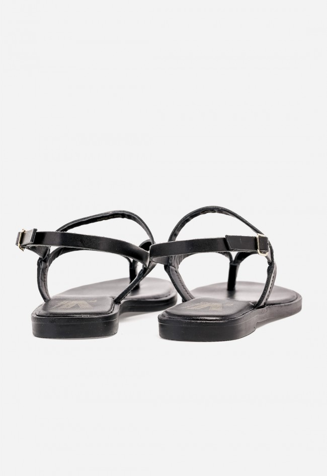 Sandalia plana de piel mujer VAS RSP-11953 negra con hebilla, minimalismo chic para pisar el verano