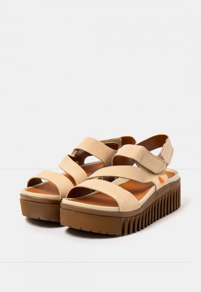 Sandalia de plataforma mujer ART Brighton piel nobuck cream caramelo, pisa con actitud