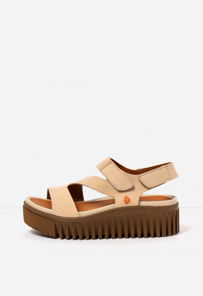 Sandalia de plataforma mujer ART Brighton piel nobuck cream caramelo, pisa con actitud