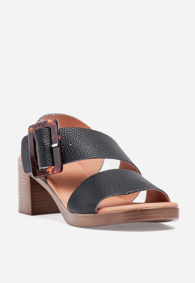 Sandalia de tacón mujer VAS New Gotica piel negra con hebilla maxi, elegancia con carácter