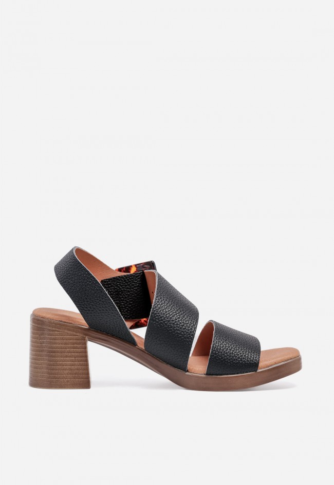 Sandalia de tacón mujer VAS New Gotica piel negra con hebilla maxi, elegancia con carácter