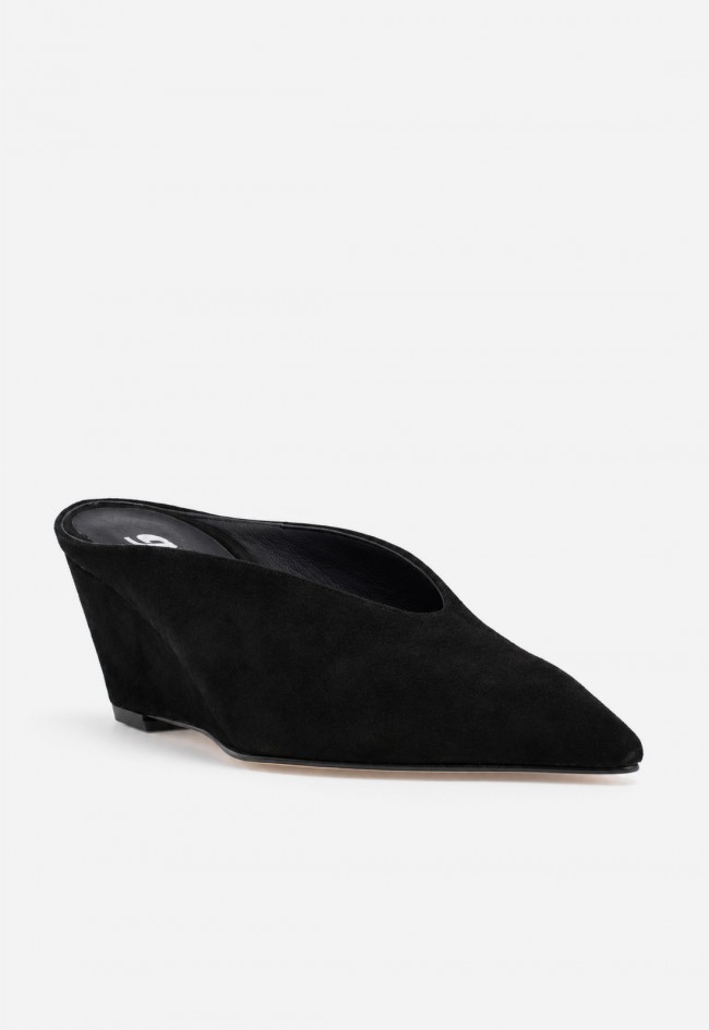 Zapato mule de mujer GLO Simo negro en piel con cuña, elegancia effortless