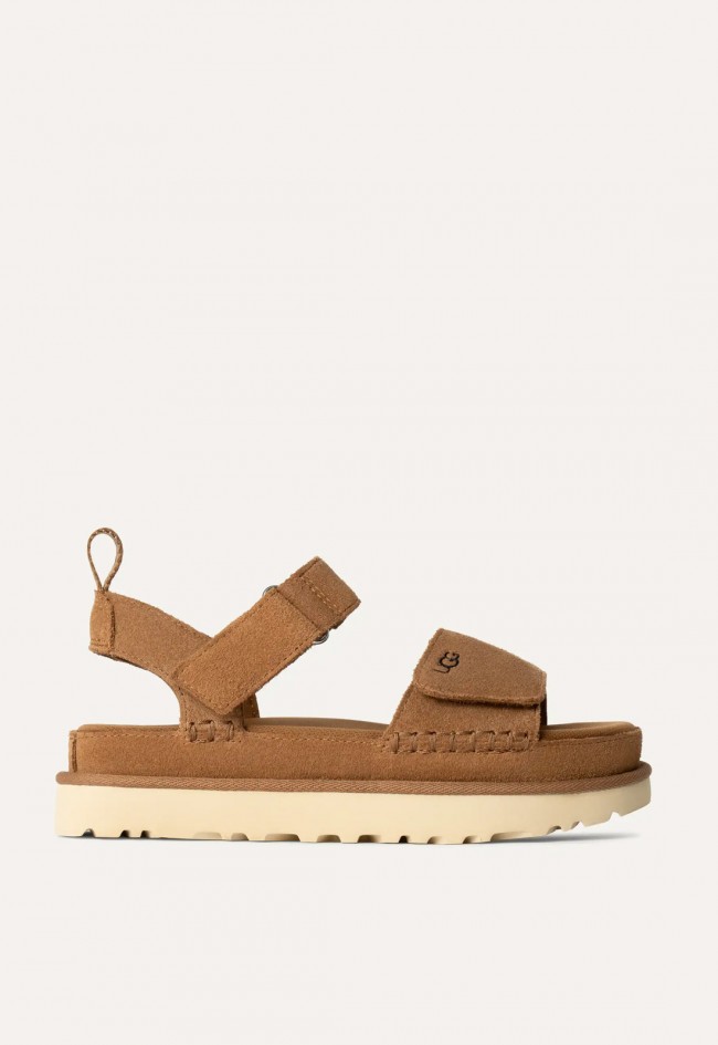 Sandalia de mujer UGG Goldenstar en ante camel, comodidad icónica para brillar cada día