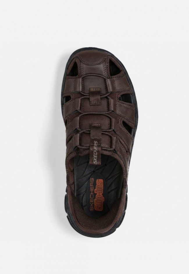 Sandalias de hombre Skechers Slip-Ins Relaxed Fit marrón, confort hands free para moverte con estilo