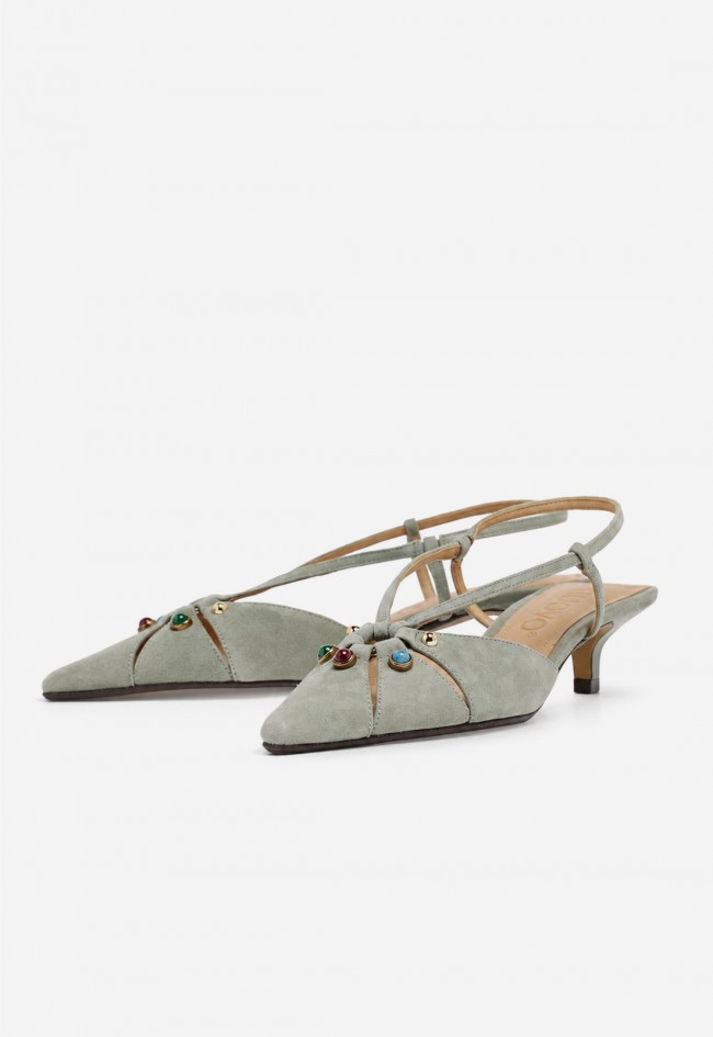 Zapato destalonado de mujer Inuovo JM1332 en piel color agua, elegancia joya para brillar