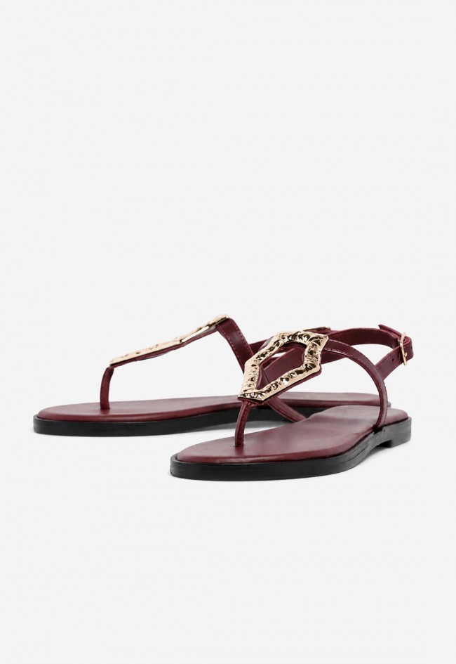 Sandalia plana VAS RSP-11282 burdeos en piel con maxi adorno dorado