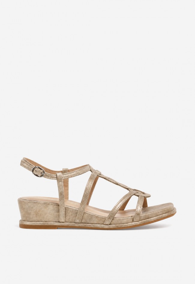 Sandalias Alma en Pena 51401 de mujer bronce con cuña cómoda y tiras entrelazadas