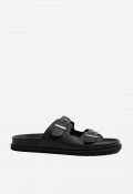 Sandalias Cetti de hombre en piel negra con doble hebilla y suela track