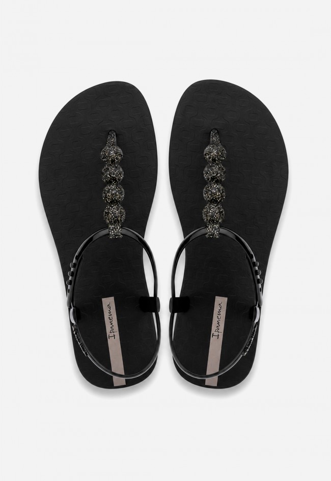 Sandalias Ipanema Class Easy On Glow Fem negras con esferas glitter estilo joya