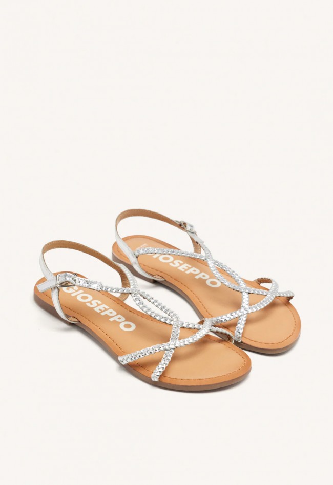 Sandalias Gioseppo Nioaque de mujer en piel trenzada plata con brillo chic