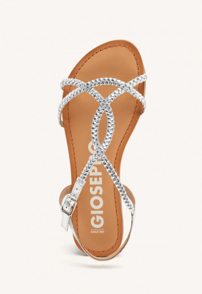 Sandalias Gioseppo Nioaque de mujer en piel trenzada plata con brillo chic