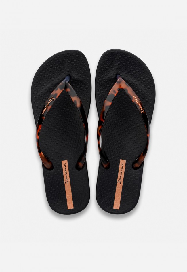 Chanclas Ipanema Anat Connect II para mujer en negro con tiras efecto carey